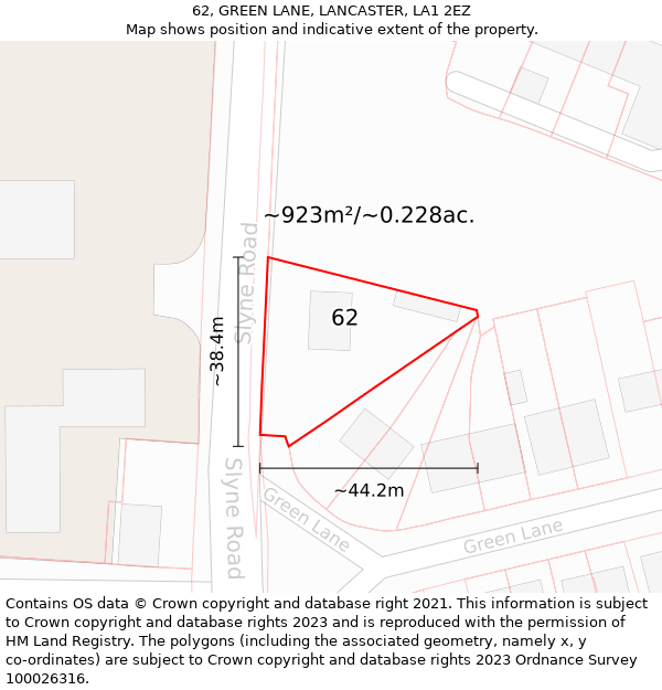 62, GREEN LANE, LANCASTER, LA1 2EZ: Plot and title map