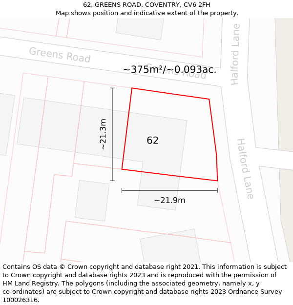 62, GREENS ROAD, COVENTRY, CV6 2FH: Plot and title map