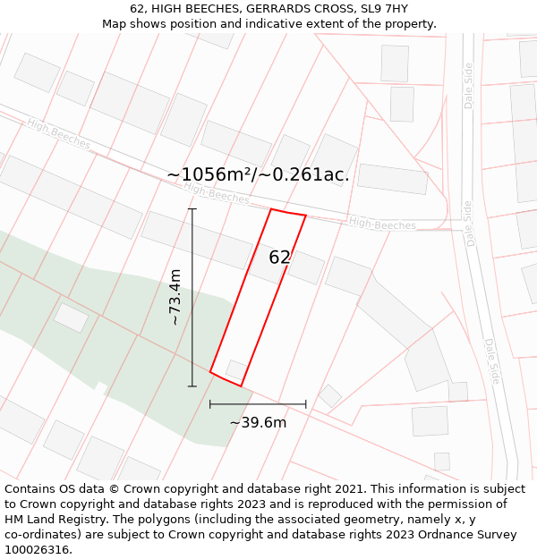 62, HIGH BEECHES, GERRARDS CROSS, SL9 7HY: Plot and title map