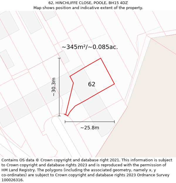 62, HINCHLIFFE CLOSE, POOLE, BH15 4DZ: Plot and title map