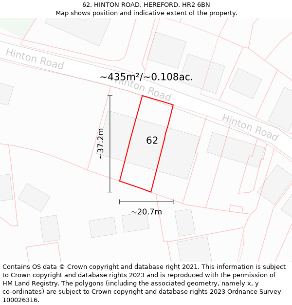 62, HINTON ROAD, HEREFORD, HR2 6BN: Plot and title map