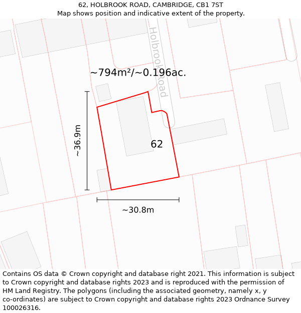 62, HOLBROOK ROAD, CAMBRIDGE, CB1 7ST: Plot and title map