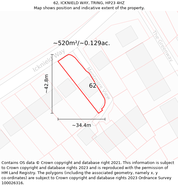 62, ICKNIELD WAY, TRING, HP23 4HZ: Plot and title map