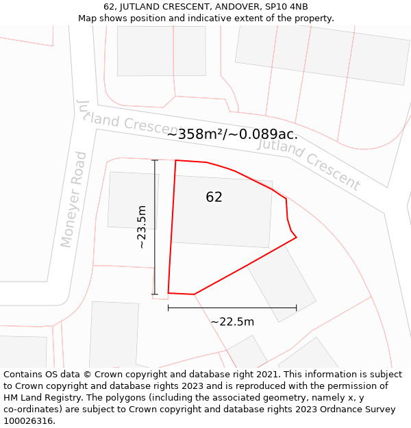 62, JUTLAND CRESCENT, ANDOVER, SP10 4NB: Plot and title map