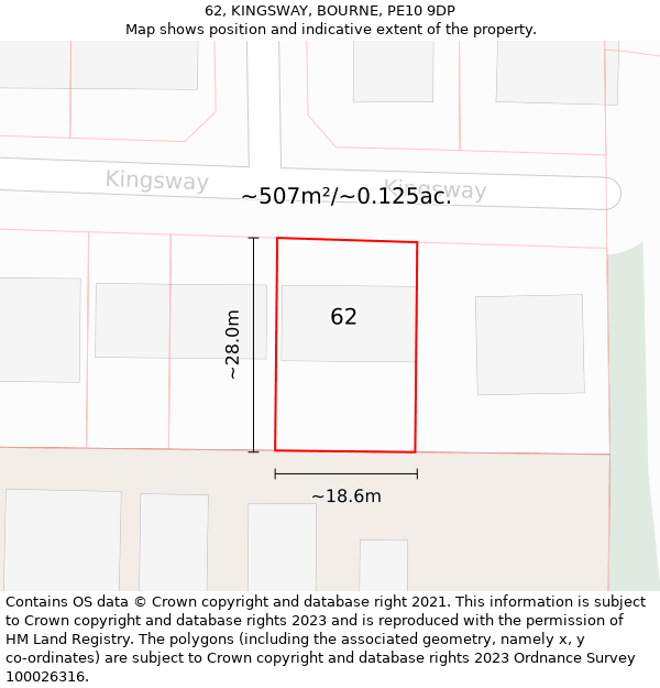 62, KINGSWAY, BOURNE, PE10 9DP: Plot and title map