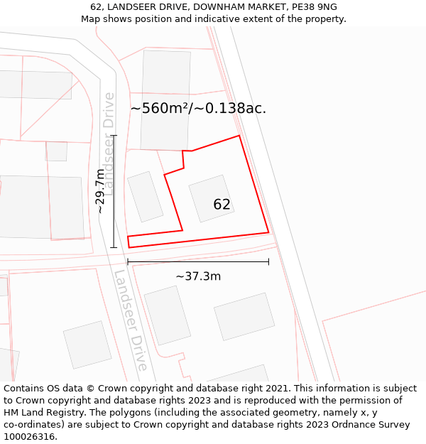 62, LANDSEER DRIVE, DOWNHAM MARKET, PE38 9NG: Plot and title map