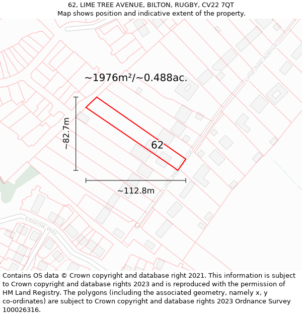 62, LIME TREE AVENUE, BILTON, RUGBY, CV22 7QT: Plot and title map