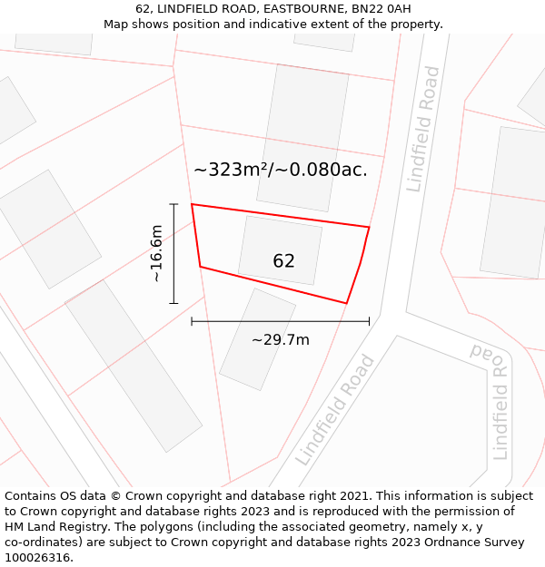 62, LINDFIELD ROAD, EASTBOURNE, BN22 0AH: Plot and title map