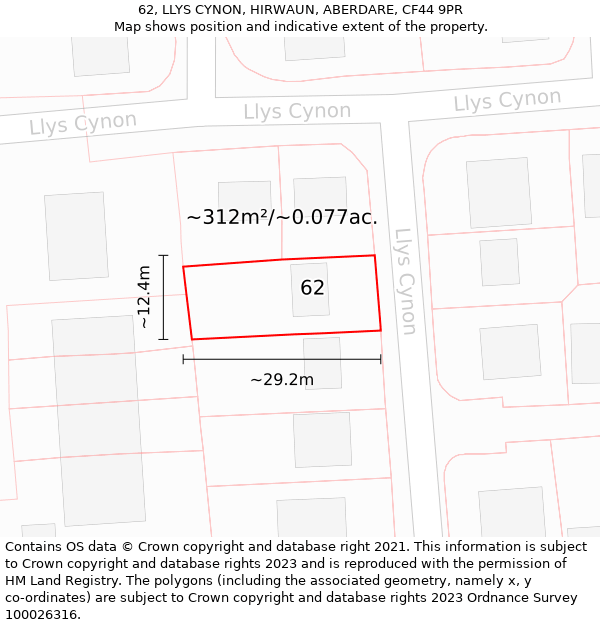 62, LLYS CYNON, HIRWAUN, ABERDARE, CF44 9PR: Plot and title map