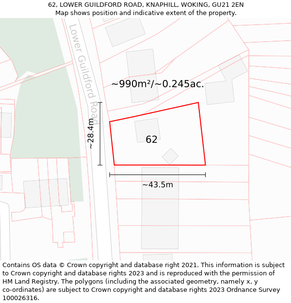 62, LOWER GUILDFORD ROAD, KNAPHILL, WOKING, GU21 2EN: Plot and title map