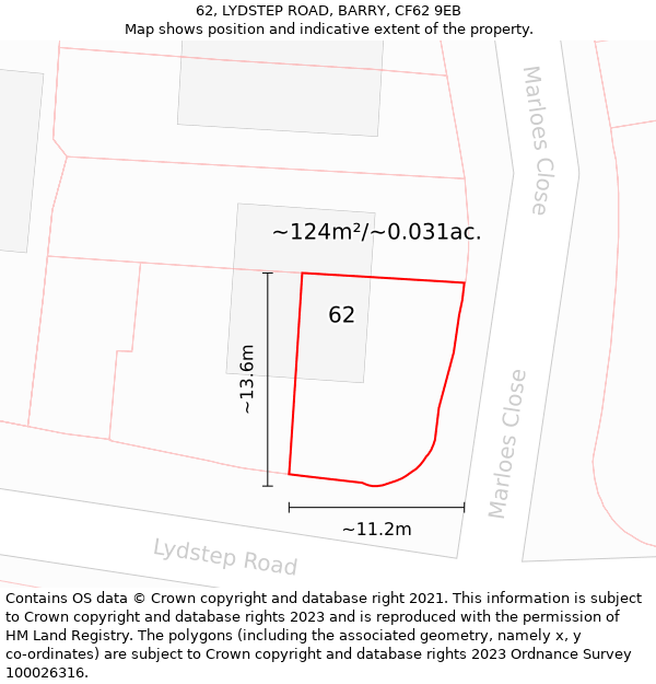 62, LYDSTEP ROAD, BARRY, CF62 9EB: Plot and title map