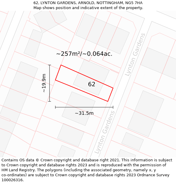 62, LYNTON GARDENS, ARNOLD, NOTTINGHAM, NG5 7HA: Plot and title map