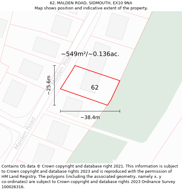 62, MALDEN ROAD, SIDMOUTH, EX10 9NA: Plot and title map