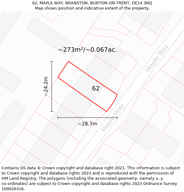 62, MAPLE WAY, BRANSTON, BURTON-ON-TRENT, DE14 3NQ: Plot and title map