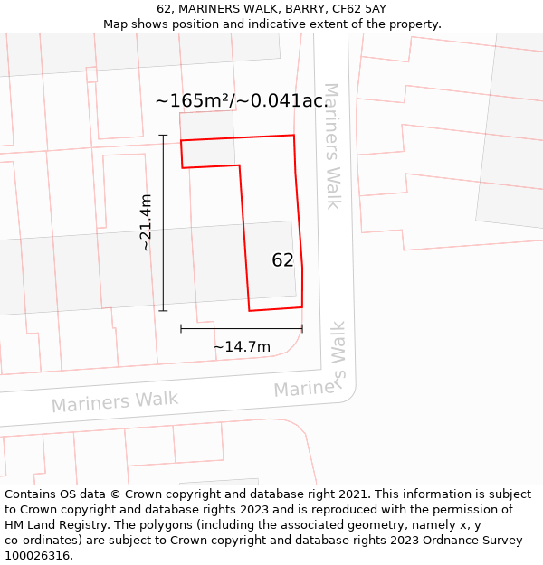 62, MARINERS WALK, BARRY, CF62 5AY: Plot and title map