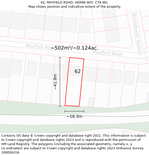 62, MAYFIELD ROAD, HERNE BAY, CT6 6EL: Plot and title map