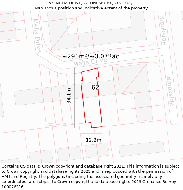 62, MELIA DRIVE, WEDNESBURY, WS10 0QE: Plot and title map