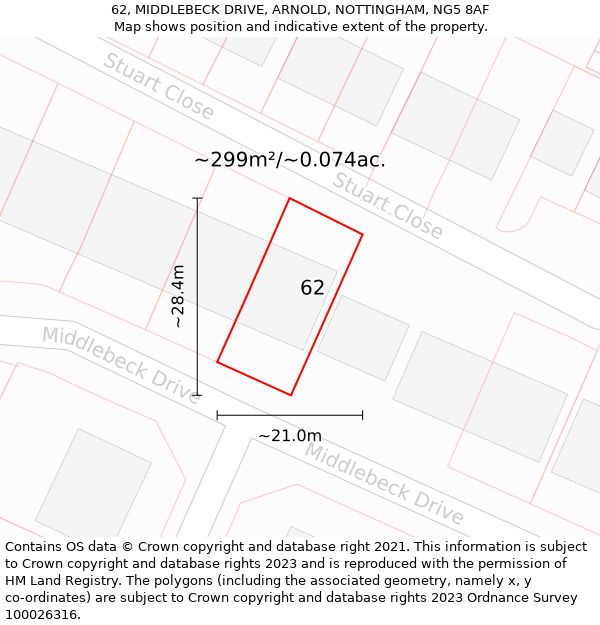 62, MIDDLEBECK DRIVE, ARNOLD, NOTTINGHAM, NG5 8AF: Plot and title map