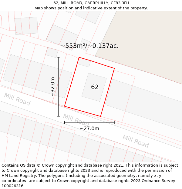 62, MILL ROAD, CAERPHILLY, CF83 3FH: Plot and title map