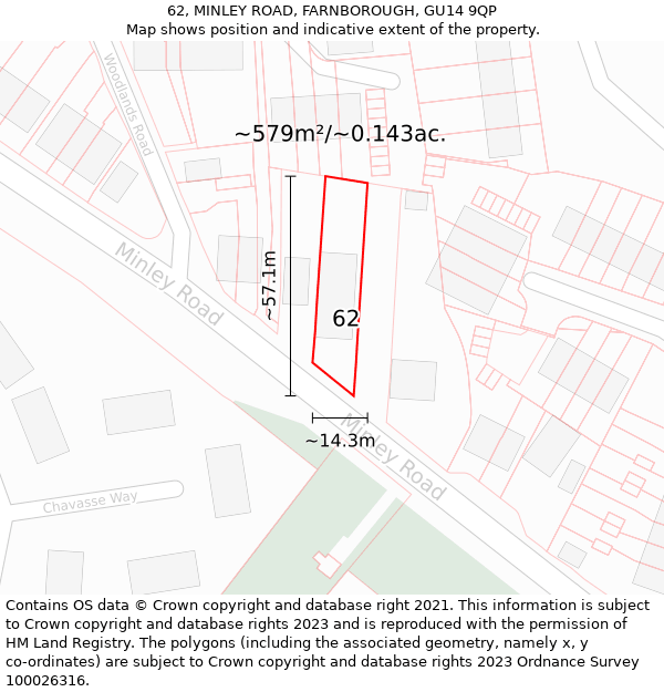 62, MINLEY ROAD, FARNBOROUGH, GU14 9QP: Plot and title map