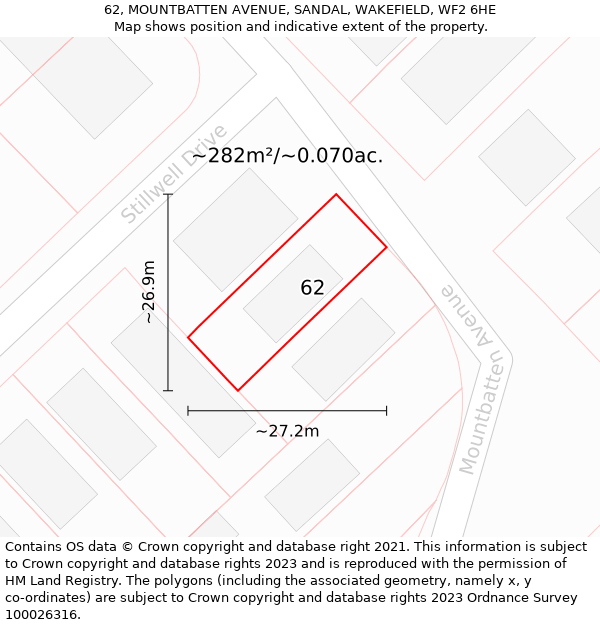 62, MOUNTBATTEN AVENUE, SANDAL, WAKEFIELD, WF2 6HE: Plot and title map