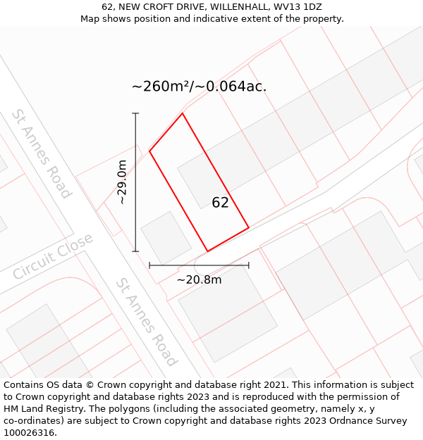 62, NEW CROFT DRIVE, WILLENHALL, WV13 1DZ: Plot and title map