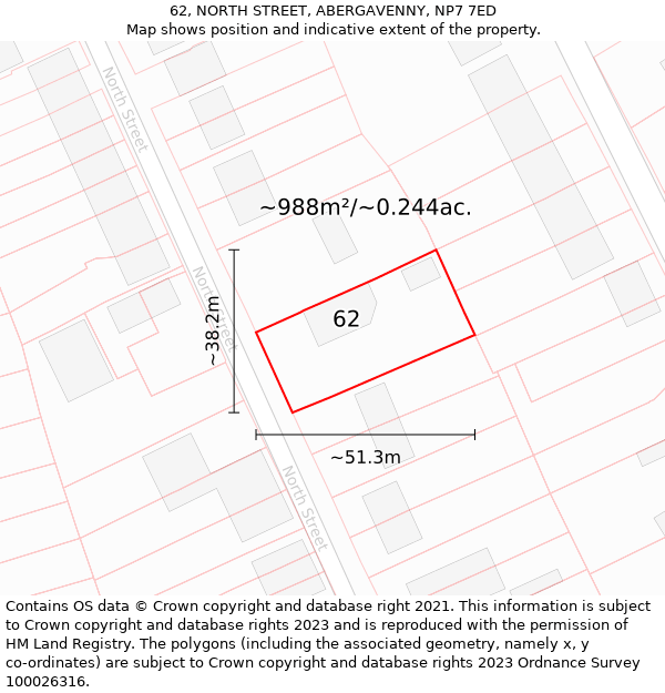 62, NORTH STREET, ABERGAVENNY, NP7 7ED: Plot and title map