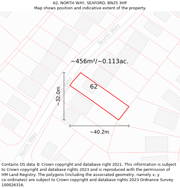 62, NORTH WAY, SEAFORD, BN25 3HP: Plot and title map