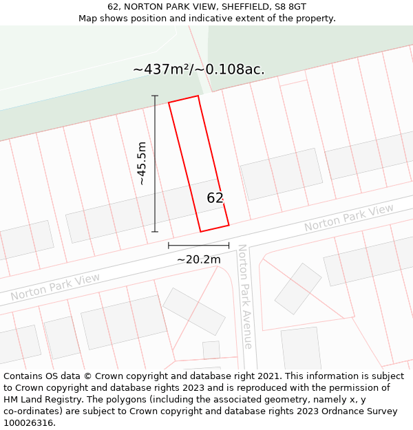 62, NORTON PARK VIEW, SHEFFIELD, S8 8GT: Plot and title map