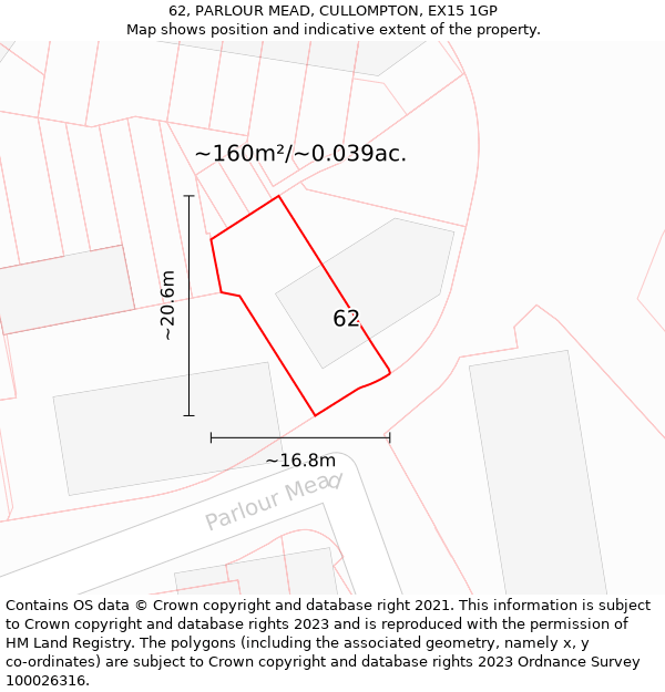 62, PARLOUR MEAD, CULLOMPTON, EX15 1GP: Plot and title map