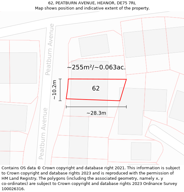 62, PEATBURN AVENUE, HEANOR, DE75 7RL: Plot and title map