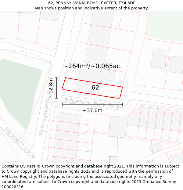 62, PENNSYLVANIA ROAD, EXETER, EX4 6DF: Plot and title map