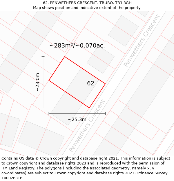 62, PENWETHERS CRESCENT, TRURO, TR1 3GH: Plot and title map