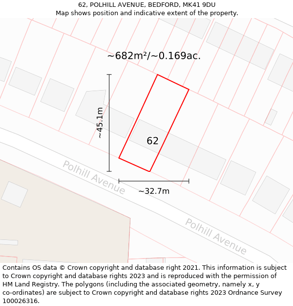 62, POLHILL AVENUE, BEDFORD, MK41 9DU: Plot and title map