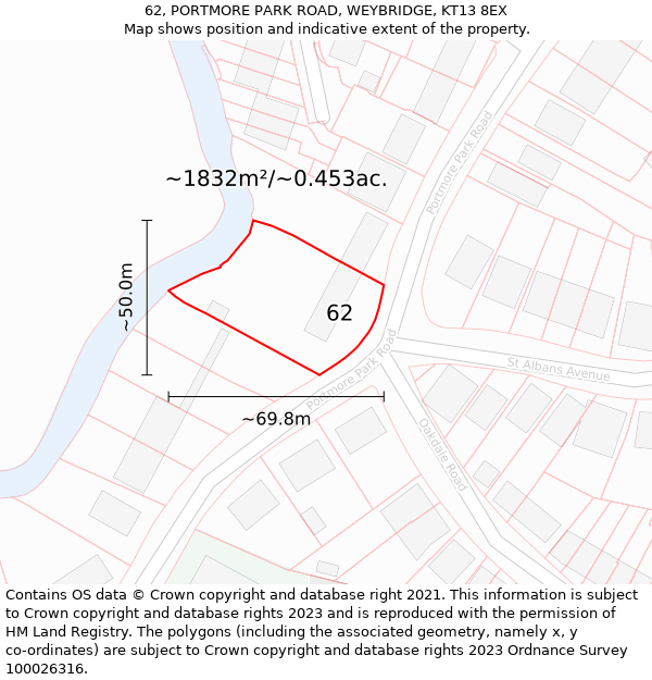 62, PORTMORE PARK ROAD, WEYBRIDGE, KT13 8EX: Plot and title map