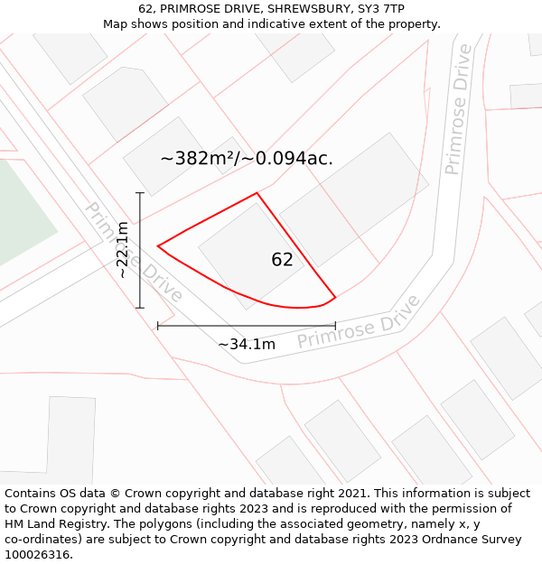 62, PRIMROSE DRIVE, SHREWSBURY, SY3 7TP: Plot and title map