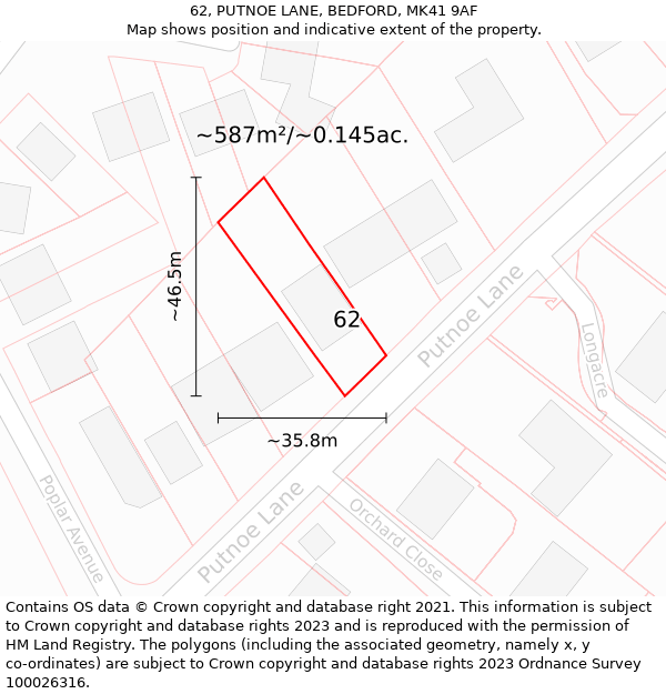 62, PUTNOE LANE, BEDFORD, MK41 9AF: Plot and title map