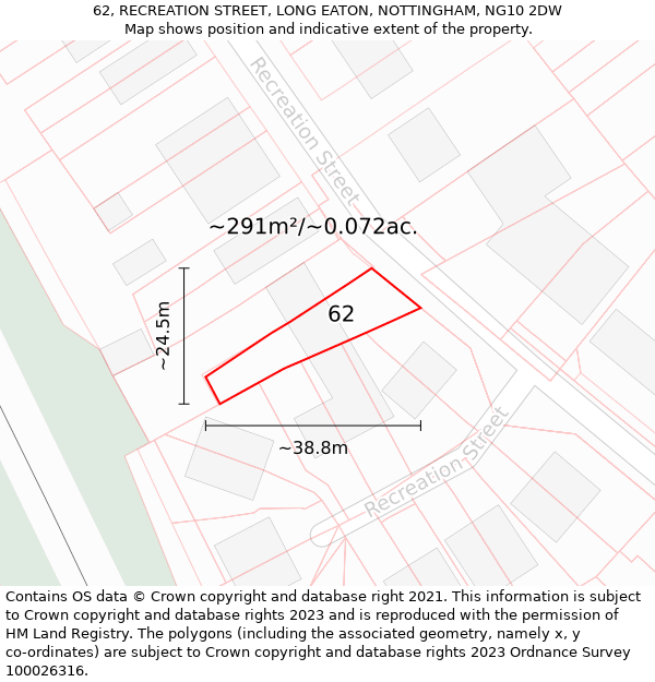 62, RECREATION STREET, LONG EATON, NOTTINGHAM, NG10 2DW: Plot and title map