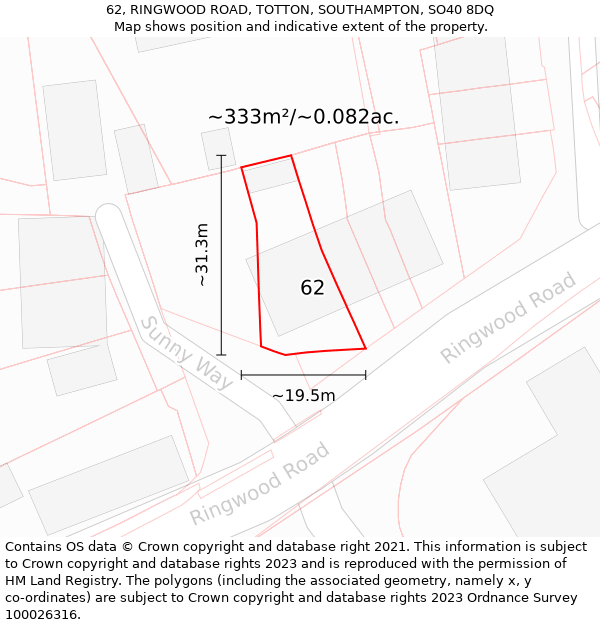 62, RINGWOOD ROAD, TOTTON, SOUTHAMPTON, SO40 8DQ: Plot and title map