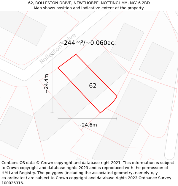 62, ROLLESTON DRIVE, NEWTHORPE, NOTTINGHAM, NG16 2BD: Plot and title map