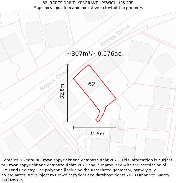 62, ROPES DRIVE, KESGRAVE, IPSWICH, IP5 2BR: Plot and title map