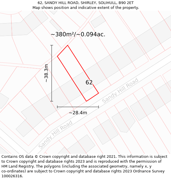 62, SANDY HILL ROAD, SHIRLEY, SOLIHULL, B90 2ET: Plot and title map