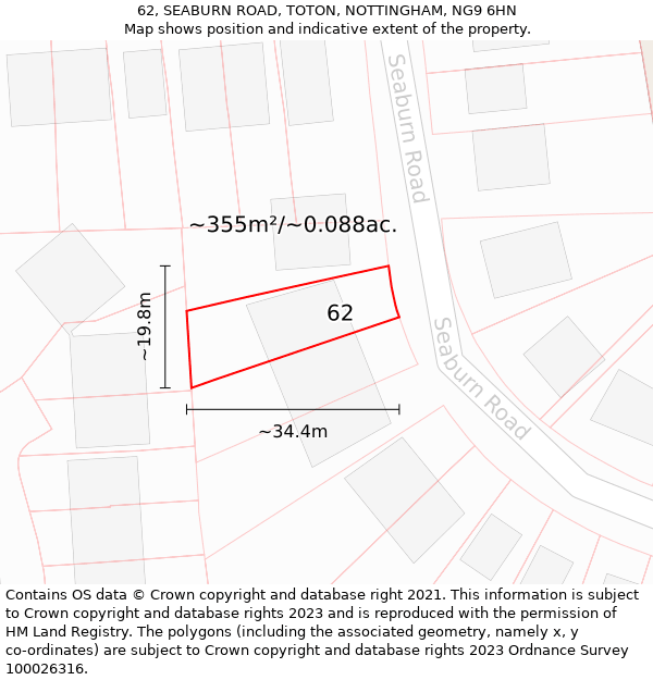 62, SEABURN ROAD, TOTON, NOTTINGHAM, NG9 6HN: Plot and title map