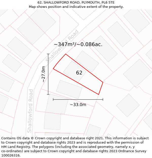 62, SHALLOWFORD ROAD, PLYMOUTH, PL6 5TE: Plot and title map