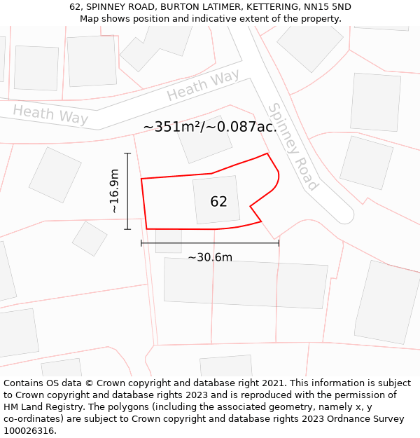 62, SPINNEY ROAD, BURTON LATIMER, KETTERING, NN15 5ND: Plot and title map