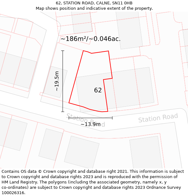 62, STATION ROAD, CALNE, SN11 0HB: Plot and title map