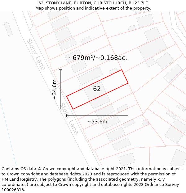 62, STONY LANE, BURTON, CHRISTCHURCH, BH23 7LE: Plot and title map