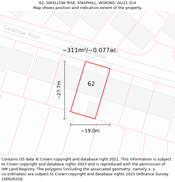 62, SWALLOW RISE, KNAPHILL, WOKING, GU21 2LH: Plot and title map