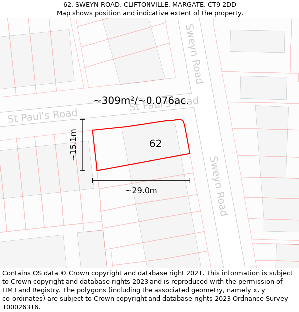 62, SWEYN ROAD, CLIFTONVILLE, MARGATE, CT9 2DD: Plot and title map