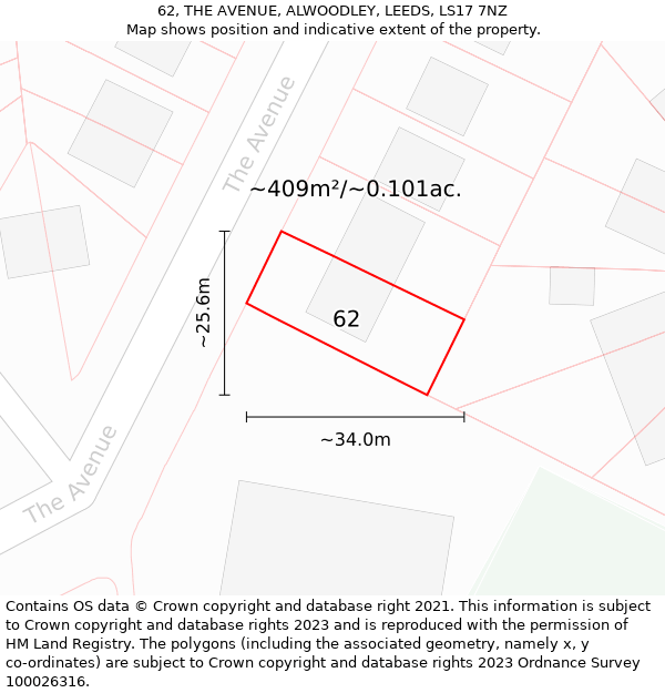 62, THE AVENUE, ALWOODLEY, LEEDS, LS17 7NZ: Plot and title map